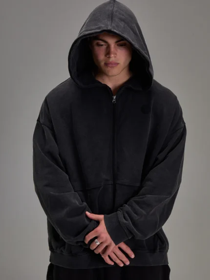 Embossed Black Heavyweight Zip up (1)